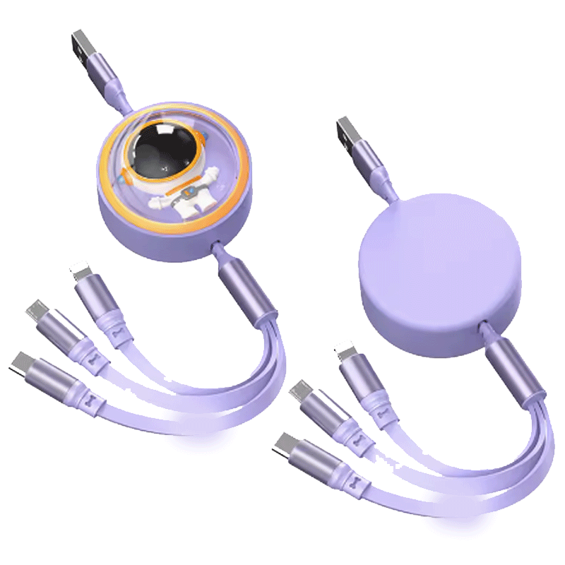 森达升宇航员6A超级快充伸缩一拖三数据线适用于苹果华为OPPO小米vivo手机太空人三合一车载100W收纳充电器线