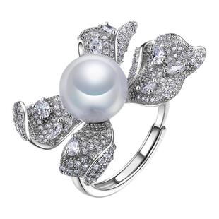 Meluxe美奈天然海水珍珠戒指女南洋澳白银镶夸张设计轻奢精致手饰