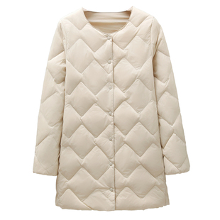 春秋冬季新款轻薄羽绒服女中长款配大衣内搭叠穿羽绒内胆无领90绒