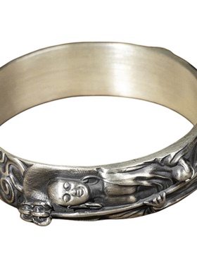 本命佛文殊菩萨浮雕纯银手镯