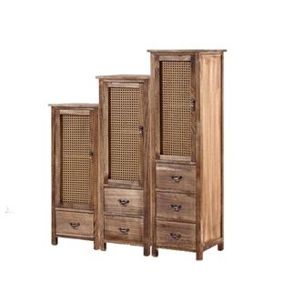 田园藤编斗柜带门靠墙窄柜子储物柜客厅夹缝立柜小户型沙发边角柜