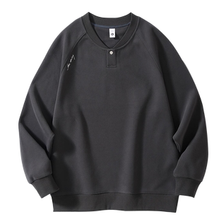 亨利领重磅卫衣男士美式潮牌春秋季2025加绒痞帅拼接宽松圆领上衣