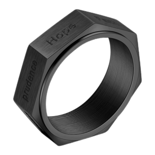 可旋转七美德信仰自律之戒指潮男女钛钢几何多边指环个性网红穿搭