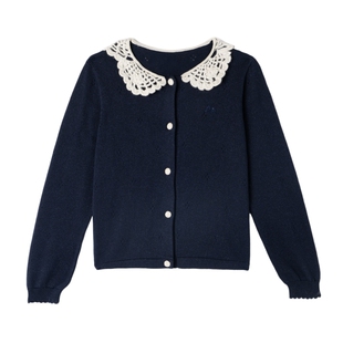 Mitti【商场同款】冬季女童开衫亲肤保暖手工钩花领儿童毛衣