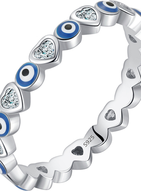 摩典S925纯银珐琅蓝眼睛甜美戒指