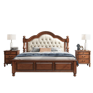 淘美庭美式实木床主卧储物床真皮软包实木1.8米复古风婚床双人床