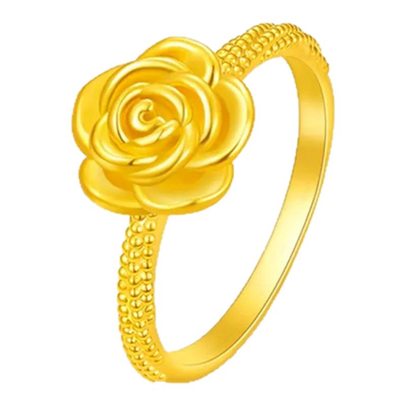 足金999玫瑰花戒指5D硬金工艺