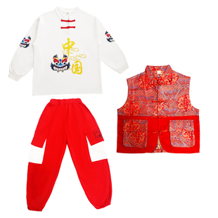 女童中国风时髦马甲套装儿童潮酷街舞穿搭男童炸街痞帅衣服秋冬款