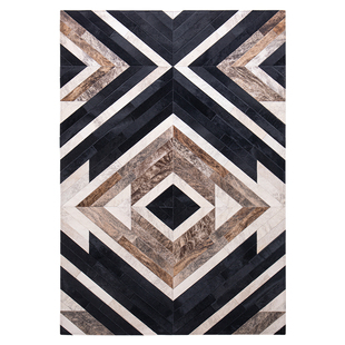 高冷深色系地毯奢华几何图形简约客厅卧室餐厅真皮牛皮设计感地垫