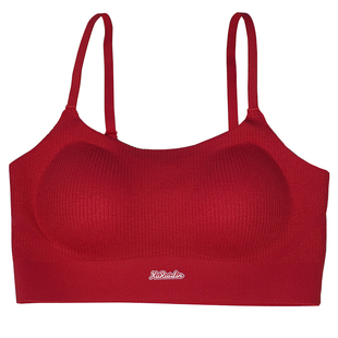 过年本命年结婚红色磨毛螺纹细肩带美背心一体内衣无尺码抹胸文胸