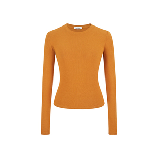 MosesQueen魔西女王南瓜色打底衫春秋冬内搭上衣掐腰修身长袖t恤