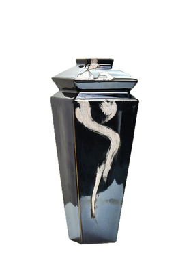 新中式轻奢插花黑金茶具花艺装饰