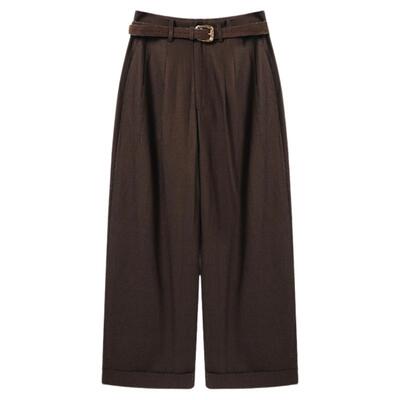 西町村屋复古阔腿裤女装2025秋季新款卷边简约通勤裤子XHAC10528