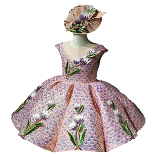 粉色亮片短款蓬蓬裙舞台演出服紫色郁金香主持人歌唱朗读比赛礼服