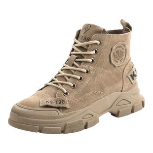 欧洲站2025秋冬季真皮加绒高帮鞋女平底休闲运动沙漠工装马丁靴潮