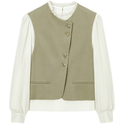 爱居兔长袖衬衫两件套女秋季通勤西装马甲雪纺衫套装