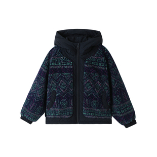 布丁哈鲁童装男童上衣2026秋冬新款儿童民族风连帽加厚羊羔绒外套