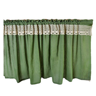 美式复古绿色乡村田园风免打孔小窗帘短帘半帘隔断帘遮光布帘柜帘