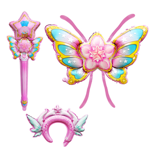 网红儿童卡通巴啦啦小魔仙蝴蝶翅膀发箍魔法棒气球女孩生日装饰