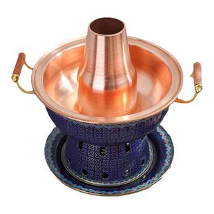 景泰蓝铜火锅加厚纯铜火锅珐琅酒精小铜锅单人酒精炉分餐锅家用紫