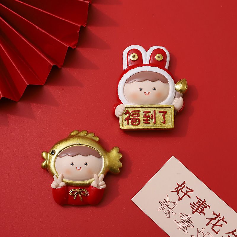 如果卡通留言夹创意春节吸冰箱批发家居磁立体装饰品3D贴磁新年贴