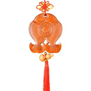 富贵鱼桃木挂件双鱼客厅木雕摆件家用解决大门对门冲窗户过堂风