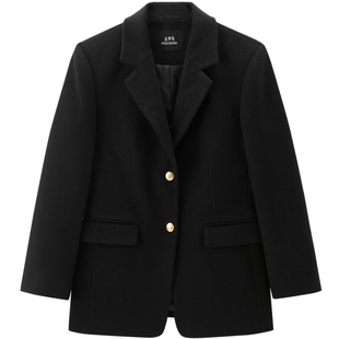 太平鸟大师甄毛系列西装式黑金羊毛大衣女25新款时尚气质呢大衣