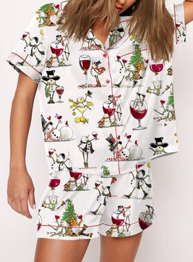 Q 23974 Christmas Women's Short Sleeve Pajama Set 圣诞女士睡