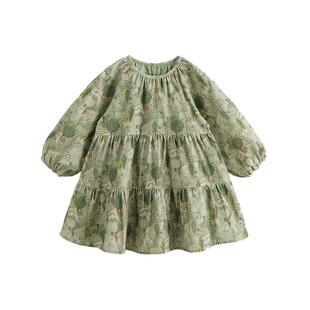 [商场同款]马克珍妮女童绿色丛林灯芯绒连衣裙儿童裙子春装241101