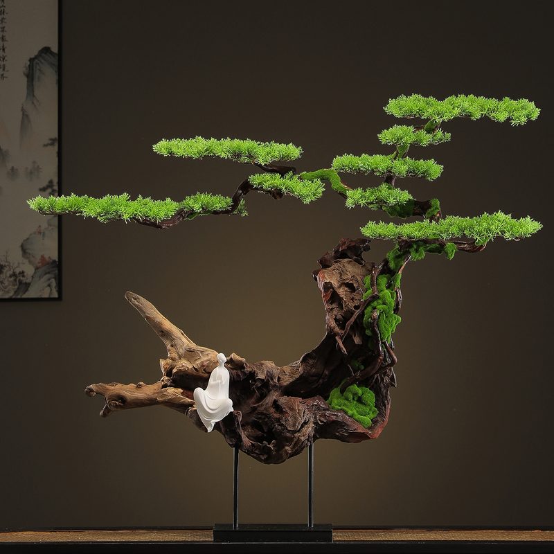 新中式创意风化木根雕玄关桌面摆件装饰办公室客厅电视柜茶室软装