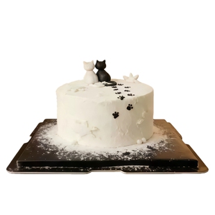 情人节网红爆款路灯下的猫咪情侣巧克力翻糖蛋糕装饰烘焙甜品摆件