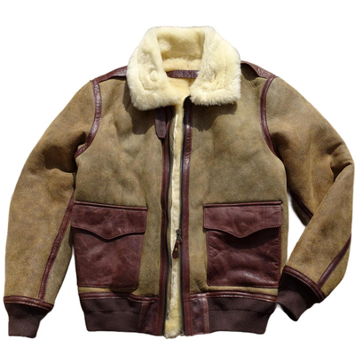 美式复古原生态羊皮毛一体皮衣