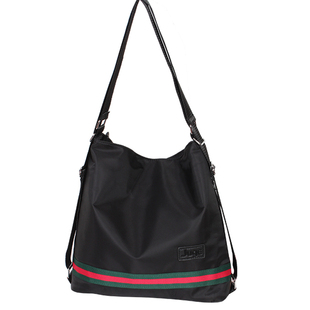 韩版尼龙单肩女牛津布双肩包两用黑色配彩带大包休闲背包时尚个性