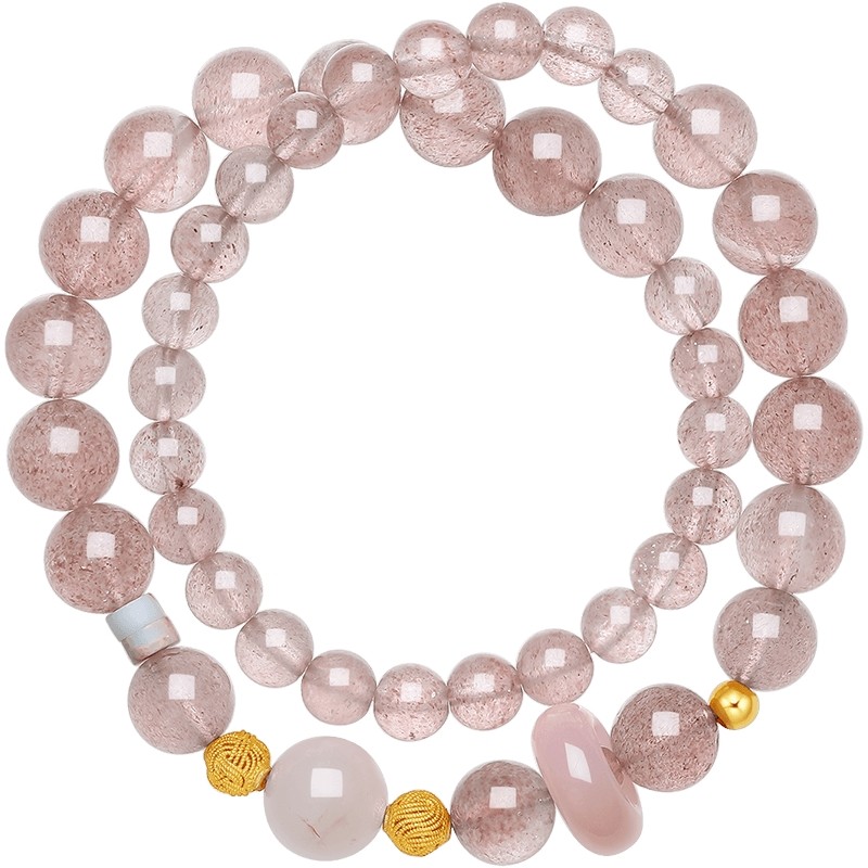 周六福S925石英质玉手串女款粉黛佳人水晶半宝手串节日圣诞礼物