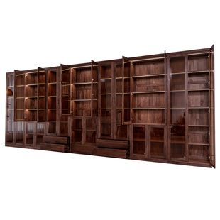 全屋定制黑胡桃木满墙书柜去客厅化落地书架良禽带卡座整面墙佳木