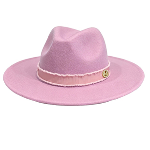 美心童品高档定制礼帽女童小香风爵士帽质感羊毛呢巴拿马帽亲子款