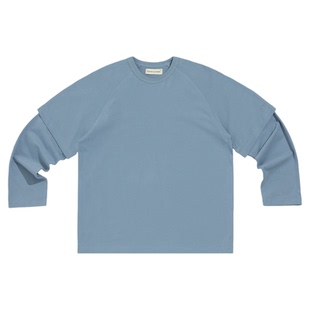 todaynowind 假两件LOGO印花轻绒感宽松长袖T恤简约基础圆领长TEE