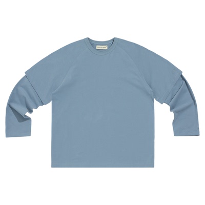 假两件LOGO印花轻绒感长袖T恤