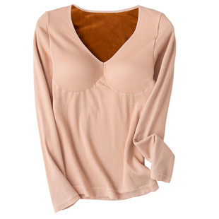 冬季保暖内衣女加绒加厚上衣带胸垫打底衫无痕秋衣长袖打底内穿德