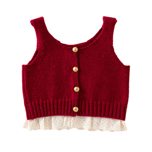 女童洋气针织背心缕空吊带上衣新款儿童春装网红宝宝韩版薄款马甲