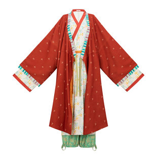 花朝记|彤月|汉服西汉直裾襌衣灯笼裤大衣红色显白秋冬日常民族