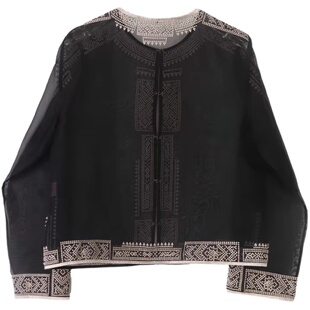 【打籽绣缂丝上衣】100桑蚕丝欧根纱真丝绡开衫外套ds2995