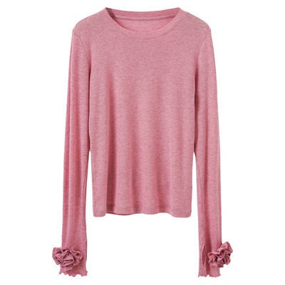 LUNAFUNG冯下文·天丝羊毛修身圆领花朵长袖女T恤弹力显瘦打底衫