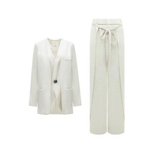 COCOBELLA气质通勤西装套装假两件缎面西装阔腿裤两件套FT138
