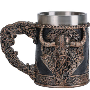 创意稀奇古怪维京人马克杯不锈钢啤酒杯个性海盗扎啤杯大容量水杯