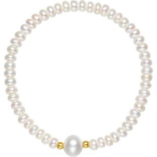 周六福18K金淡水珍珠手链女款优雅精致手串弹力绳手饰新年礼物