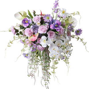 高级紫讲台花束仿真花艺装饰婚礼主持台挂花演讲主席宴会布置假花