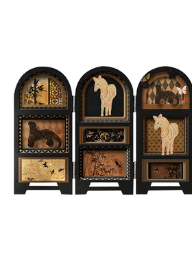 中古风桌面屏风摆件复古客厅电视柜装饰画入户玄关边柜法式小摆件