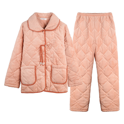 好波加大码女冬季加厚家居服法兰绒三层夹棉保暖睡衣套装HJ2580