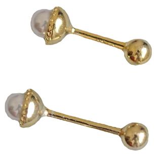 珍珠螺丝耳骨钉女S925纯银镀14K拧扣小巧珍珠耳钉短18K玫瑰金耳饰